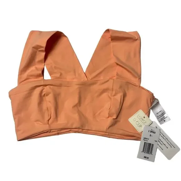 L*SPACE Parker Bikini Top Tangerine Stretch Square Neck Wide Strap D Cup NEW - Picture 5 of 8